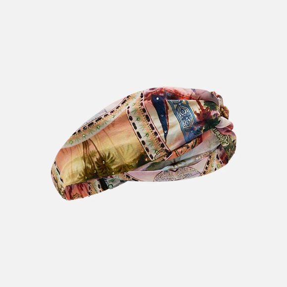Camilla “Millas Got Mail” silk Egyptian motif woven twist hippie boho headband